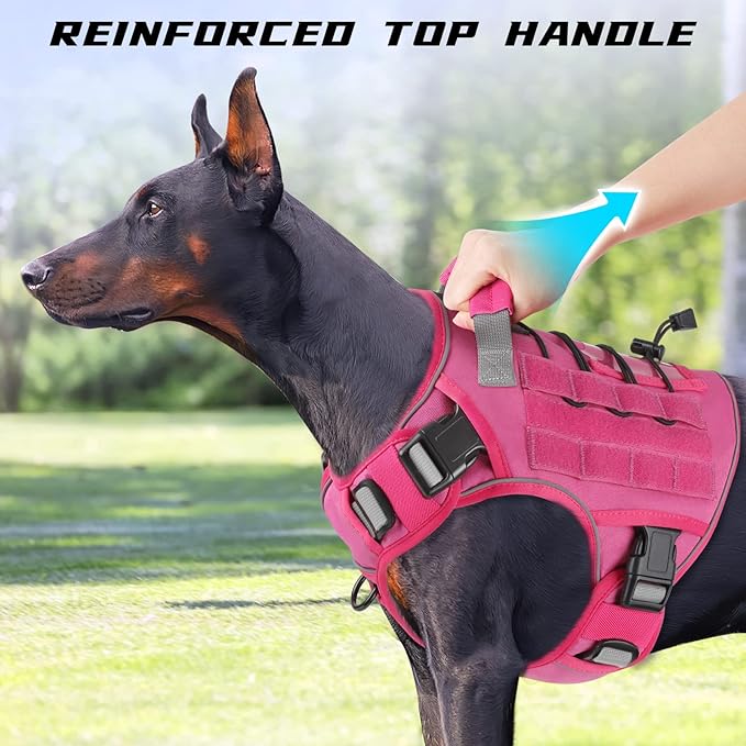 WINGOIN Pink Tactical Dog Harness for Small Dogs, Heavy Duty No Pull Harness with Handle, Adjustable Reflective Military K9 German Shepherd Small Size Pet Vest for Training, Walking, Hiking (S)
