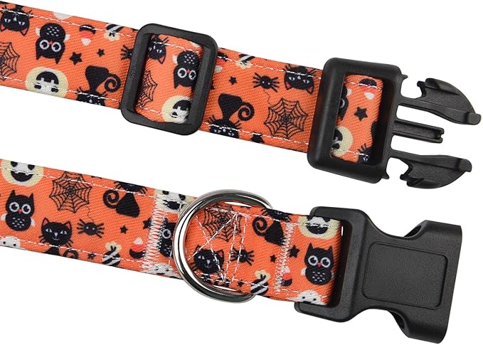 Halloween Dog Collars, Pumpkin Cat Spider Pattern Dog Collar, Adjustable Dog Collar for Small Medium Large Dogs Boys Girls Male Female Dog Pet Collar(Halloween,M)