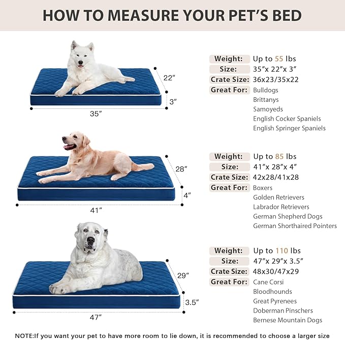 WNPETHOME Orthopedic Dog Beds for Large Dogs, Extra Large Waterproof Dog Bed with Removable Washable Cover & Anti-Slip Bottom, Multi-Needle Quilting XL Pet Crate Bed