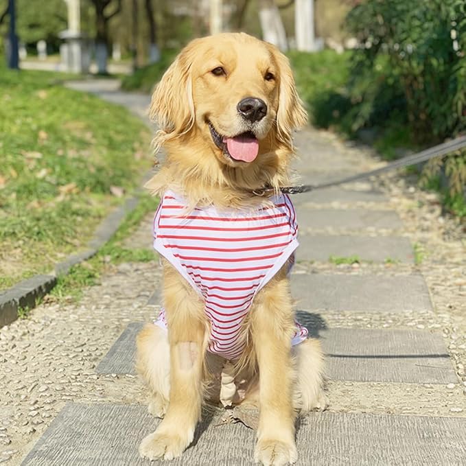 ANIAC Summer XL Dog Shirt for Girl Boy Red White Striped Cotton Dog T-Shirt White Breathable Basic Tank Top Sleeveless Doggy Vest Cooling Pet Clothes for Large Breed 85-110 LB (Red-1, 8XL)
