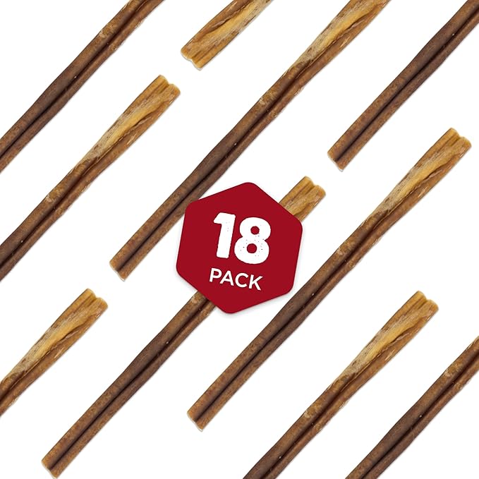 Best Bully Sticks 12 Inch Thick Bully Sticks for Dogs - 18 Count (Pack of 1) - Natural, Grass-Fed Beef, Single Ingredient, Grain and Rawhide Free - Large Breeds