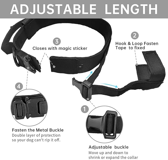 Tactical Dog Collar with Handle - Adjustable Nylon Training Dog Collar with Heavy Duty Metal Buckle Collar for Medium Large Dogs,with Patch