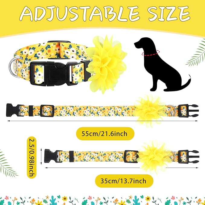 Kajaia 4 Pack Spring Summer Cute Dog Collars for Small Medium Large Female Dogs with Removal Flower Adjustable Nylon Pet Collars(Large)