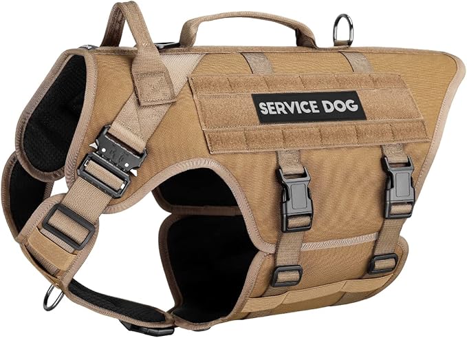 Tactical Dog Harness - PETNANNY Service Dog Vest for Large Dogs Fully Body Coverage in Training Dog Harness with 2 Reflective Dog Patches, Handle, Hook and Loop Panels, Dog MOLLE Vest (Khaki, XL)