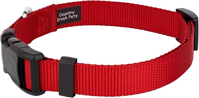 Country Brook Petz - American-Made Dog Collar for Large, Medium, and Small Dogs and Puppies - Deluxe Heavy Duty Nylon in 33 Dazzling Colors (Large, 1 Inch Wide, Red)