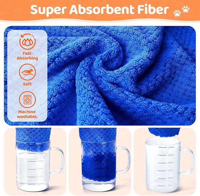 SlowTon Dog Bathrobe Towel - Super Absorbent Microfiber Pet Quick Drying Towel, Wearable Soft Bath Robes for After Bath Shower Swim Wet Walk, Adjustable for Small Middle Large Dogs (Blue, S)