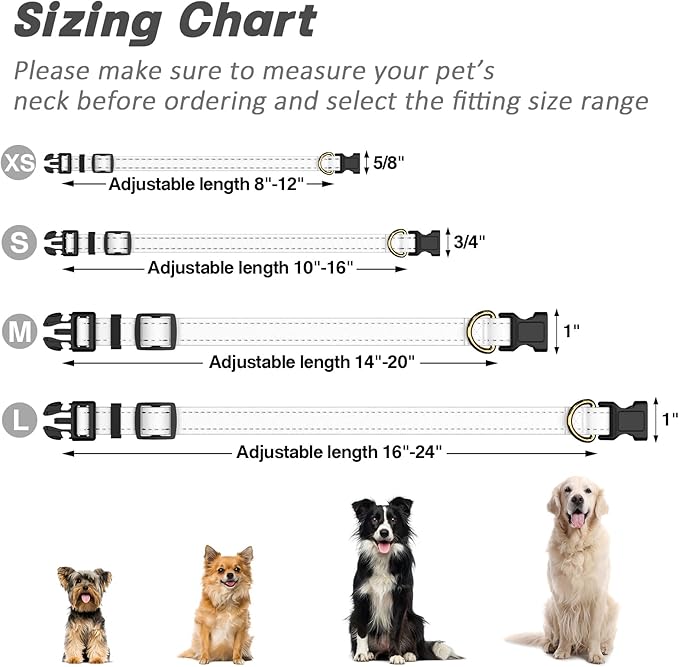 Reflective Dog Collar for Small Dogs Cats, Cute Adjustable Heavy-Duty Nylon Puppy Collars for Boy and Girl Female, Soft Pet Accessories with Quick Release Buckle, Neck 10-16", White