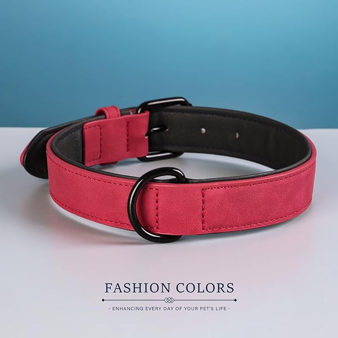 Didog Soft Padded Leather Dog Collar, Breathable Heavy Duty Dog Collar Faux Leather with Adjustable Rust-Proof Metal Buckle for Small Medium Large Dogs, Red Dog Collar, M Fit Neck 12-15"(13-22 lbs)