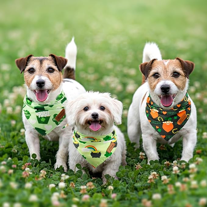 Vehomy 3-Pack St. Patrick's Day Dog Bandana Reversible Dog Bandanas Shamrock Dog Scarfs Cat Triangular Bibs Pet Irish Bandanas Scarves for Small Medium Large Dogs S