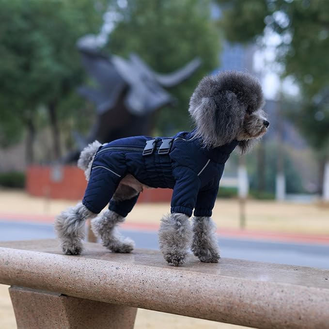Warm Dog Coat Double Layers Dog Vest, 4 Legs Covered Windproof Waterproof Reflective Warm Dog Vest Outdoor Skating Dog Costume for Small Medium Large Dogs Navyblue 5XL