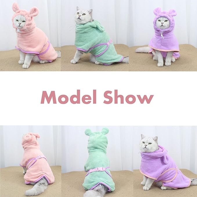 Dog Bathrobe, Microfiber Fast Drying Absorbent Hooded Bath Towel for Puppy Small Medium Large Dog Cat(Green,S)