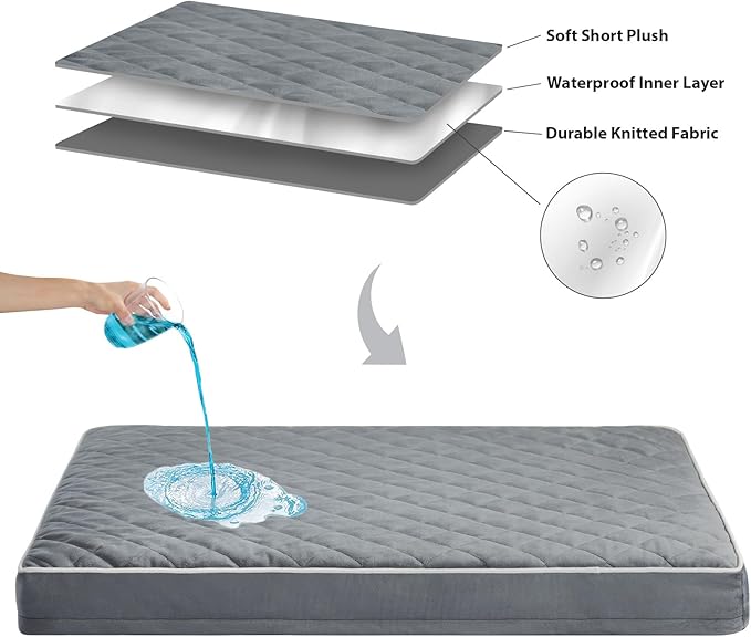 WNPETHOME Orthopedic Dog Beds for Medium Dogs, SmallDog Bed with Removable Washable Cover & Anti-Slip Bottom, Multi-Needle Quilting Pet Bed (Grey), M (30x20x3)