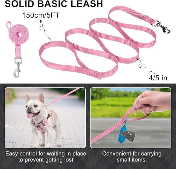 BEAUTYZOO Step in Dog Harness Collar and Leash Set for Small Medium Large Dogs, No Pull No Choke Puppy Harness, Soft Mesh Reflective Pet Padded Vest Adjustable for Doggie Girl or Boy,Chihuahua, Pink S