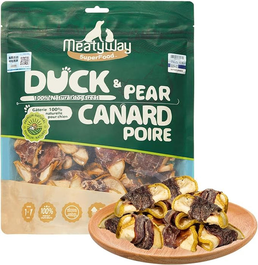 Duck & Pear Wrapped Dog Treats, High Protein, Low Fat, 100% Natural Duck, Healthy and Natural Dog Training Treats for Small & Large Dogs, 454g/16 oz. Bag