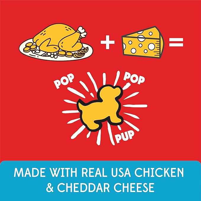 Pup Corn Plus - Puffed Dog Treats with Preiotics and Probiotics - Chicken & Cheddar Cheese, (8oz)