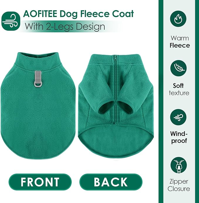 AOFITEE Dog Fleece Sweater, Small Dog Sweater, Warm Dog Sweaters for Small Dogs Male Female, Fleece Dog Vest Puppy Sweater, Lightweight Dog Winter Jacket Sweatshirt with D-Ring and Turtleneck, S