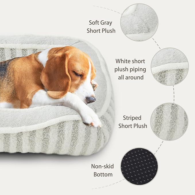 Dog Bed for Medium Dogs Breeds, Rectangular Soft Kennel Bed,Washable Deluxe Plush Dog Crate Beds, Comfy Durable Pet Sleeping Bed with Pillow & Non-Slip Bottom, Size (30"X24" Grey)