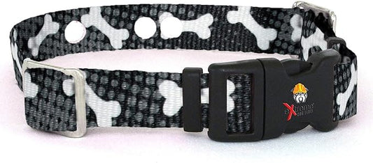 Extreme Dog Fence Replacement Containment and Training Collar Strap for Most Underground Electric Dog Fence Brands - Black Bones (Small: 10" - 12" x 3/4")