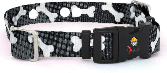 Extreme Dog Fence Replacement Containment and Training Collar Strap for Most Underground Electric Dog Fence Brands - Black Bones (Large: 18" - 27" x 1")