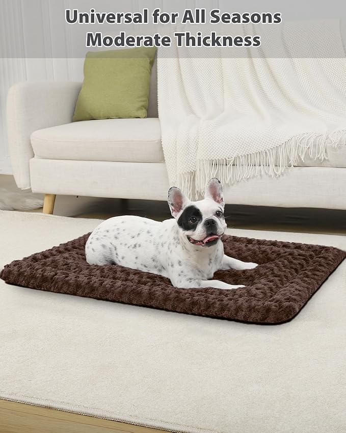 Washable Dog Bed Mat Reversible Dog Crate Pad Soft Fluffy Pet Kennel Beds Dog Sleeping Mattress for Large Jumbo Medium Small Dogs, 41 x 27 Inch, Brown