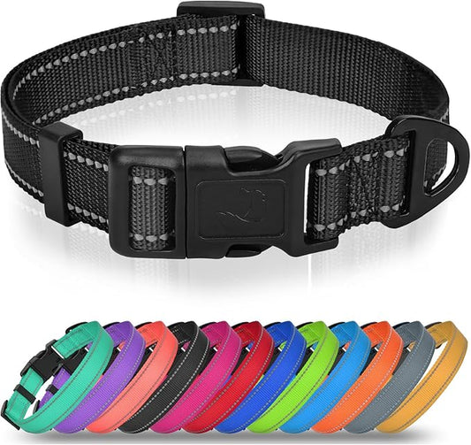 Joytale Small Dog Collar, Reflective and Adjustable Nylon Collar with Quick-Release Buckle, Lightweight No-Choke Design for Small Dogs, Black, 5/8" Width