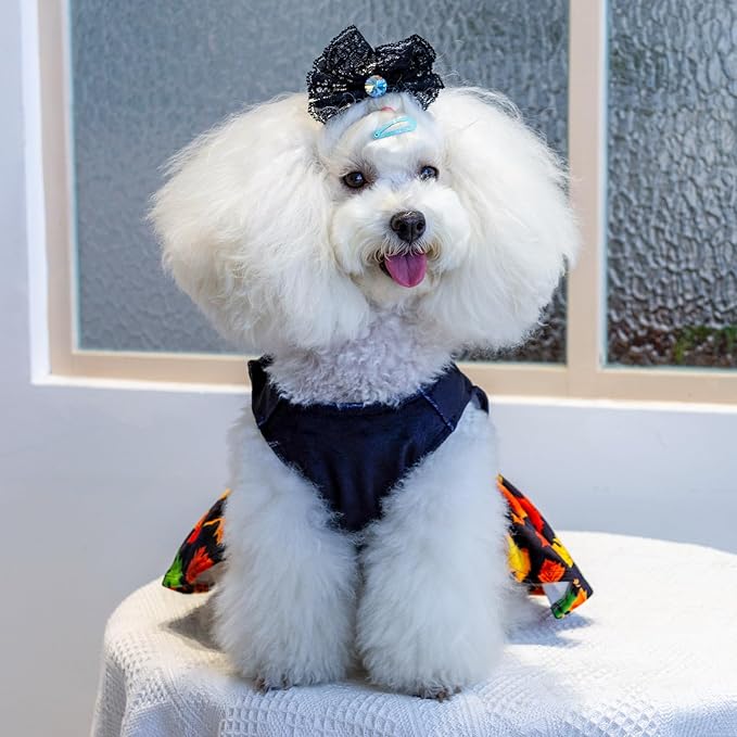 CuteBone Fall Dog Dresses Thanksgiving Costume Velvet Holiday Small Dogs Clothes Onesie Pet Apparel Girl Puppy Skirt with Bow Hair Rope CVA26L-D