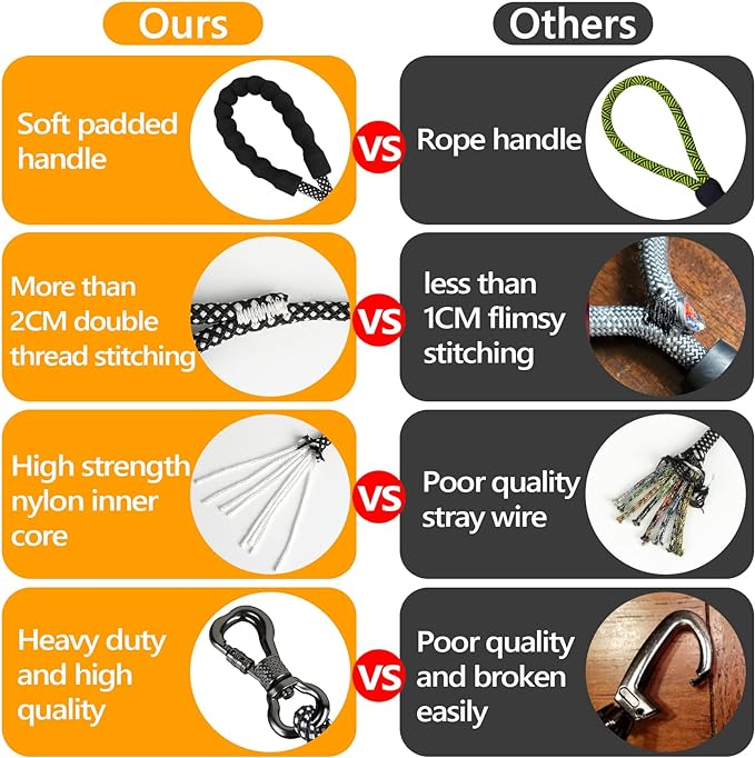 NTR Heavy Duty Dog Leash,8FT Rope Leash for Dog Training with Swivel Lockable Hook,Reflective Threads and Comfortable Handle,Dog Lead for Walking,Hunting,Camping for Medium and Large Dog (Black)