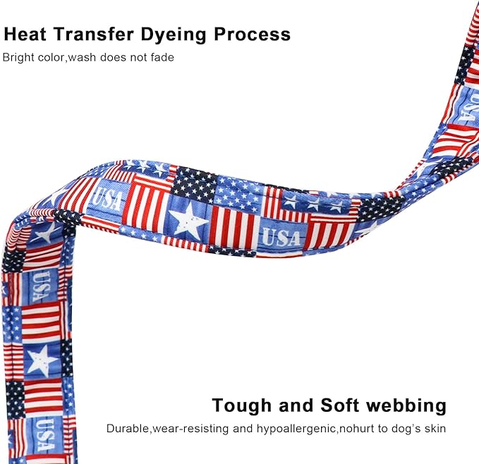 Lionet Paws Summer Dog Collar- Cute 4th of July Dog Collars with America Flag Pattern and Plastic Buckle, Light Adjustable Dog Collars for Medium Large Dogs