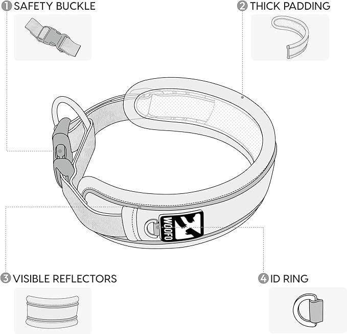 Premium Dog Collar | Super Adjustable for All Breeds, Quick Release Buckle | Extra Soft and Widened Padding & Reflective Trim Design for Safety (X-Large, Black)
