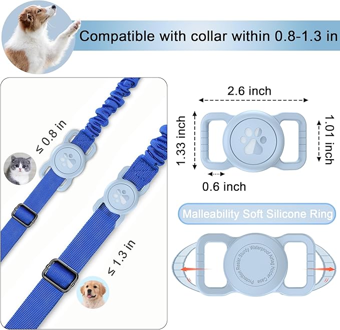 Dog Airtag Holder, Waterproof Airtag Holder for Dog Collar, Fit Most of Collar Widths, Silicone Full Body Covered Anti-Lost Protective Air Tag Case, Ease of Installation, 1 Pack Light Blue