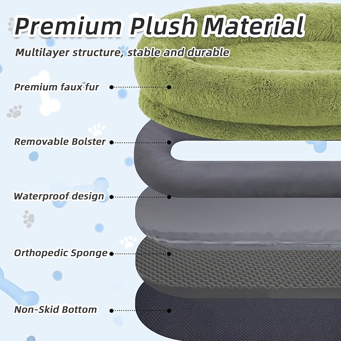 Human Dog Bed, 71''x45''x12'' Size Fits You and Pets, Washable Faux Fur Dog Bed for People Doze Off, Napping Orthopedic Dog Bed, Present Plump Pillow, Blanket, Strap - GrassGreen