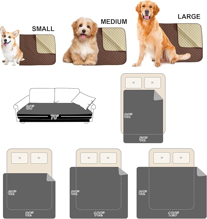 NICETOWN Dog Bed Cover for Pets Blankets Rug Pads for Couch Protection Waterproof Bed Covers Dog Blanket Furniture Protector Reusable Changing Pad, 62 x 82 inch, 1 Panel, Chocolate/Sand