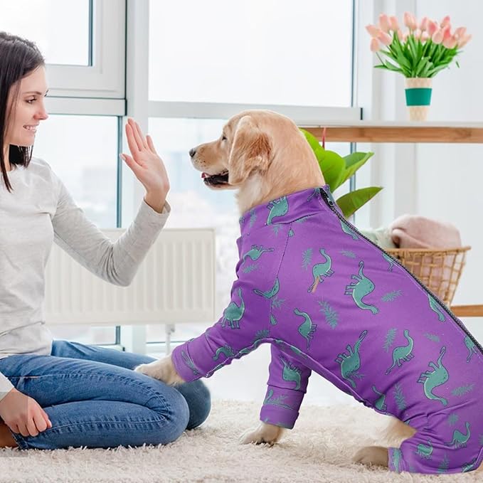 IDOMIK Dog Pajamas,Soft Dog Pjs Clothes with Zipper,Breathble Dog Shirts for Boys Girls,Dog Apparel Shirt Onesie,Dog Recovery Suit for Small Medium Large Dogs,Dog Anxiety Relief Onesies Purple,L