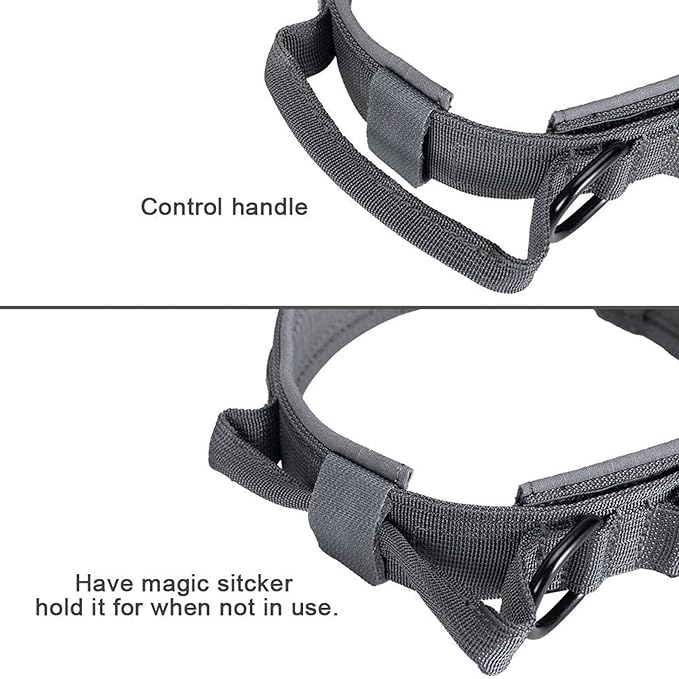 EXCELLENT ELITE SPANKER Tactical Dog Collar Nylon Adjustable Training Collar Military Dog Collar Heavy Duty Metal Buckle with Control Handle for Medium and Large Dogs with Patches (Grey-L)