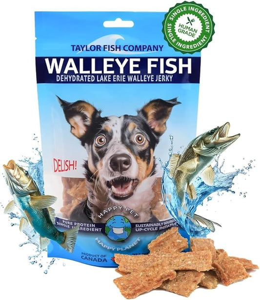 Single Ingredient Dog Treats | Natural Dehydrated Walleye Fish Snacks | Grain-Free High-Protein, Human Grade, No Additive | For Healthy Skin Coat & Dental Care | Dog Training Treats (1LB/16oz Bag)