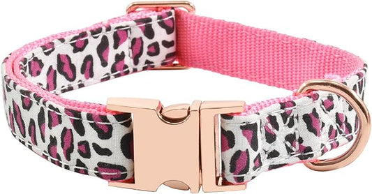 Metal Buckle Dog Collar, Durable Adjustable Dog Collar Soft for Small Medium Large Dogs (S(10-14in), Pink Leopard)