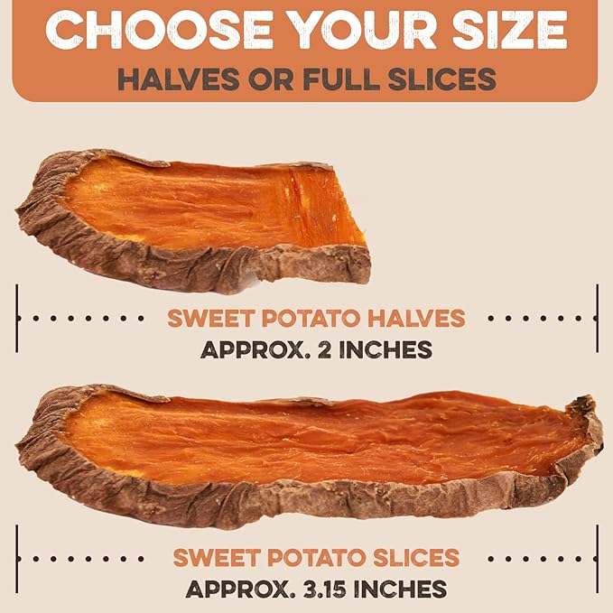 Sweet Potato Slices For Dogs - Single Ingredient Grain Free Dog Treats, Best High Anti-Oxidant Healthy 100% Natural Thick Cut Dried Sweet Potato Dog Treats With No Added Preservatives (2lb)