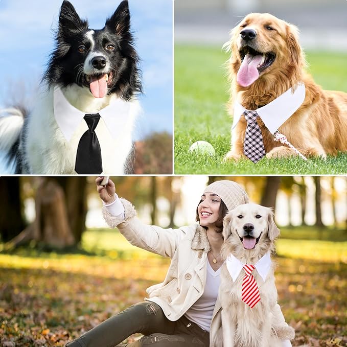 Segarty Neck Tie for Dogs, 6 Pack Adjustable Cute Pet Ties Collars Grooming Accessories Formal Wedding Costume for Medium Large Dogs, Black Red Star Dog Necktie Set Birthday Holiday Party (XL)