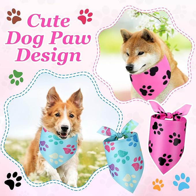 Abbylike 200 Pieces Paw Print Dog Bandanas Bulk Paw Bandanas for Dogs Pets Triangle Kerchief Bibs for Puppy Pet Cats Party Costume Accessories