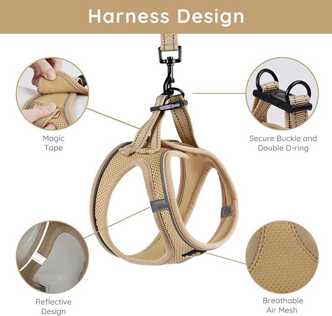 BELLA & PAL Puppy Harness & Leash Set, No Pull Dog Harness for Extra Small Dogs, Khaki XXS