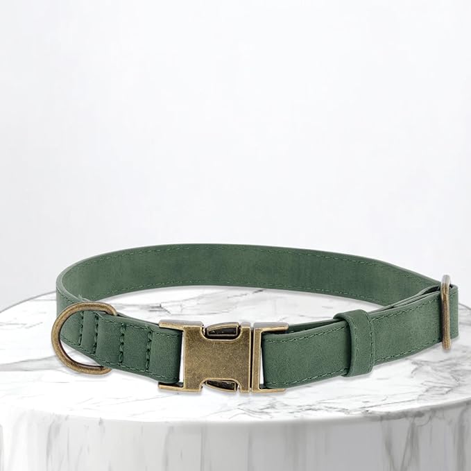 Dog Collar, Soft PU Durable Heavy Duty Dog Collar with Quick Release Metal Buckle, Puppy Collar, Adjustable Collar for Dogs, Small, Dark Green