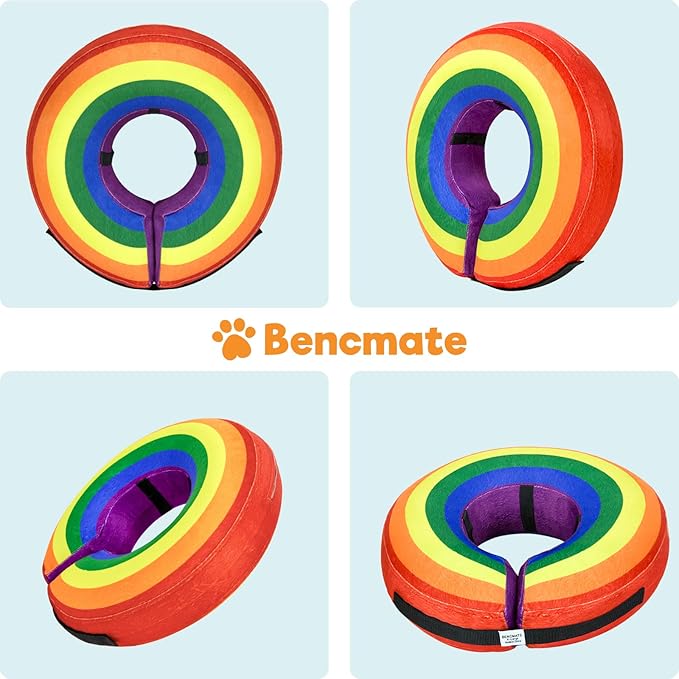 BENCMATE Protective Inflatable Collar for Dogs and Cats - Soft Pet Recovery Collar Does Not Block Vision (Medium, Rainbow)