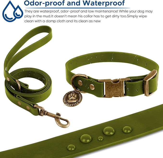 Wisedog Dog Collar and Leash Set Combo: Adjustable Durable Pet Collars with Dog Leashes for Small Medium Large Dogs, Includes One Bonus of Poop Bag Holder (M, Green)