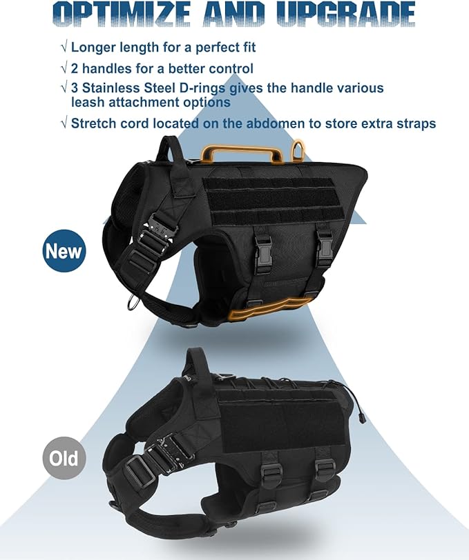 Tactical Dog Harness - PETNANNY Service Dog Vest for Large Dogs Fully Body Coverage in Training Dog Harness with 2 Reflective Dog Patches, Handle, Hook and Loop Panels, Dog MOLLE Vest (Black, M)