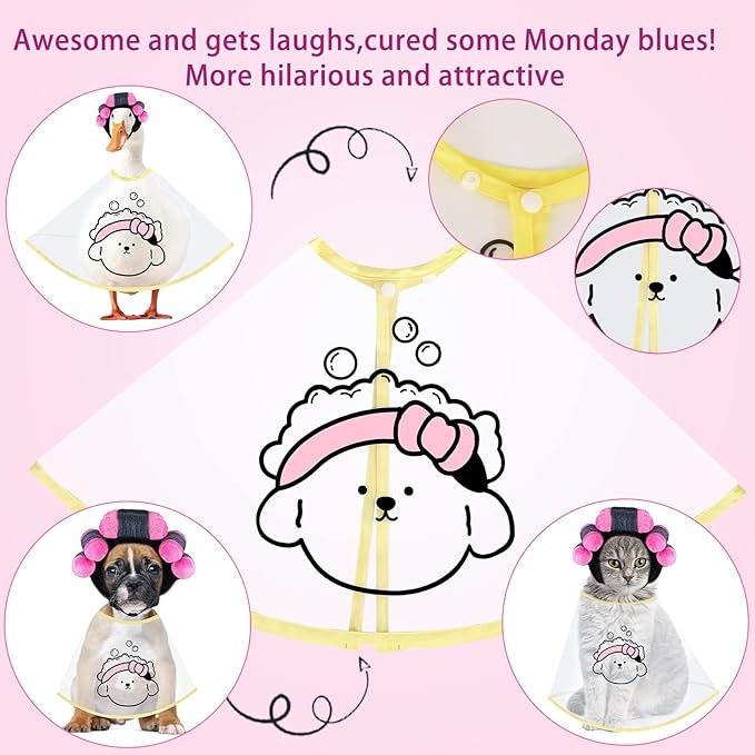 Spa Day Dog Costumes Cosplay Cape, Curly Hair Dog Robe for Halloween Parties Dog Hats Wigs for Small Medium and Large Dogs Adjustable(Neck Circumference 22-32cm/8.6-12.6in)