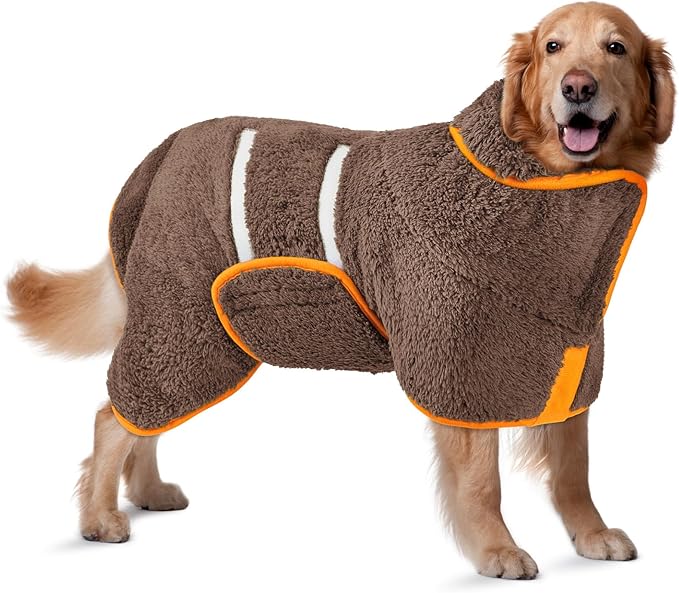 Bienbee Dog Bathrobe, Quick Drying Super Absorbent Dog Robes for After Bath, Warm Keeping Dogs Towel, Dogs Bath Supplies, Brown XL
