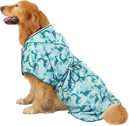 HDE Dog Bathrobe Super Absorbent Quick Drying Towel with Hood for All Dog Breeds Sizes S-XXL - Dinosaurs - XL