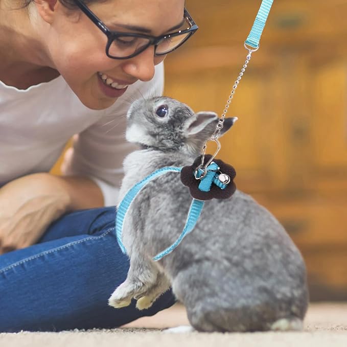 2 Pack Adjustable Hamster Leash Harness for Harness for Ferret Baby Rabbit Hamster Rat Mouse Leash Lead with Bell (Blue)