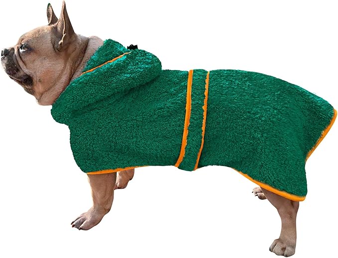 Bienbee Soft Dog Bathrobe,Super Absorbent & Quick-Drying Dog Robe with Hood, Cozy Drying Coat for After Bath, Green M
