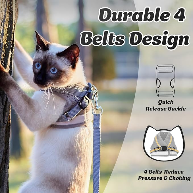 Supet Cat Harness and Leash Set - Soft Mesh Adjustable Cat Vest Harness with Reflective Strap for Walking Cat and Puppy Rabbit
